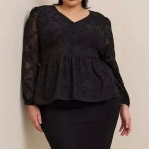 Torrid Black Lace Peplum Blouse